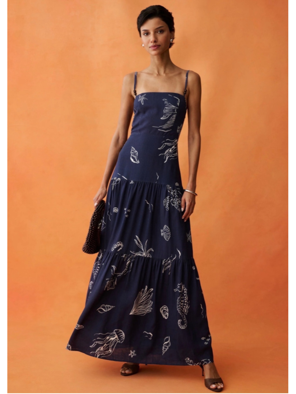 Women's Anaya Navy White Sea Life Print Maxi Dress Size 2